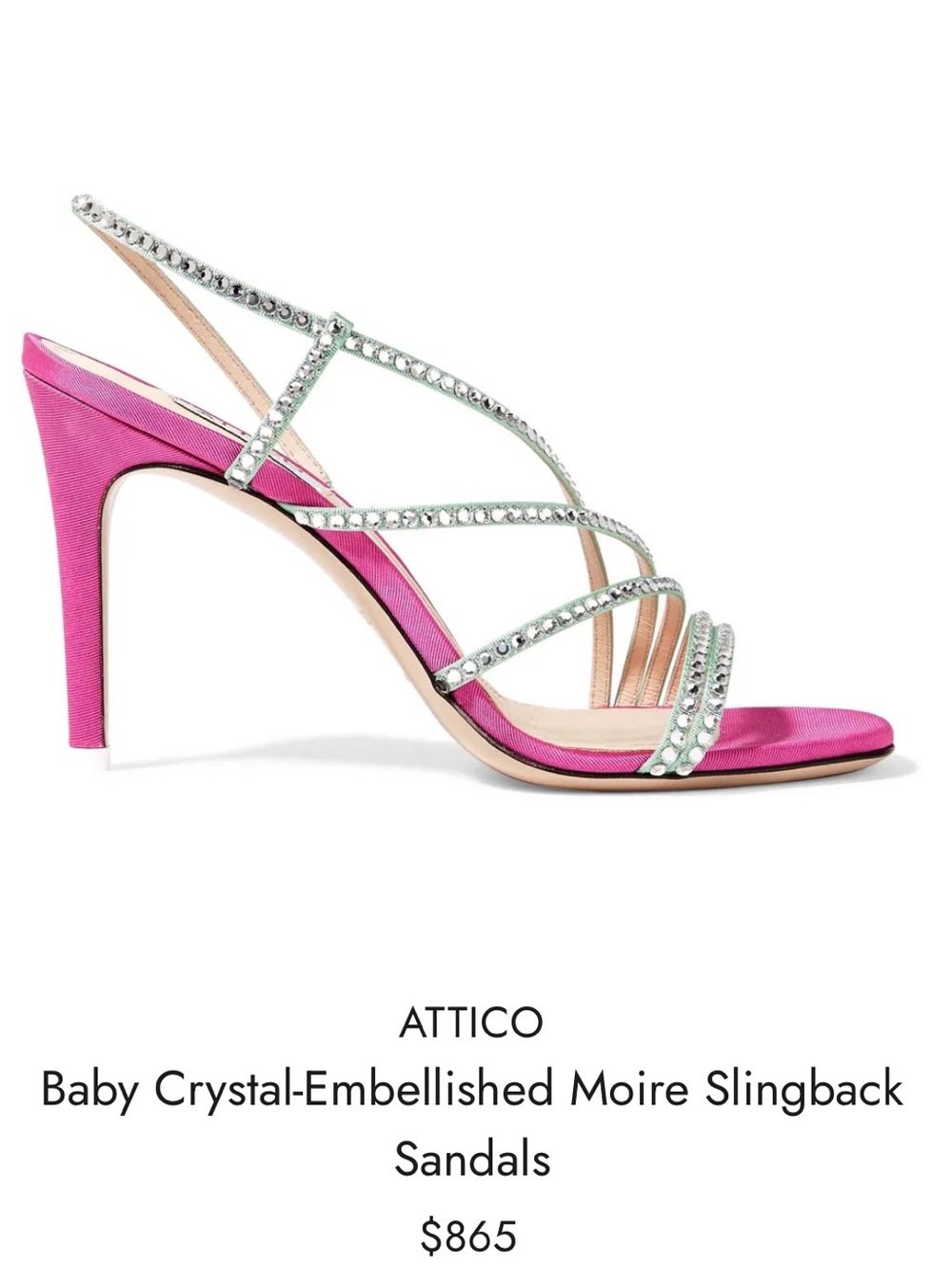 The Attico Crystal Embellished Satin Heels Pink Green Size 39.5
